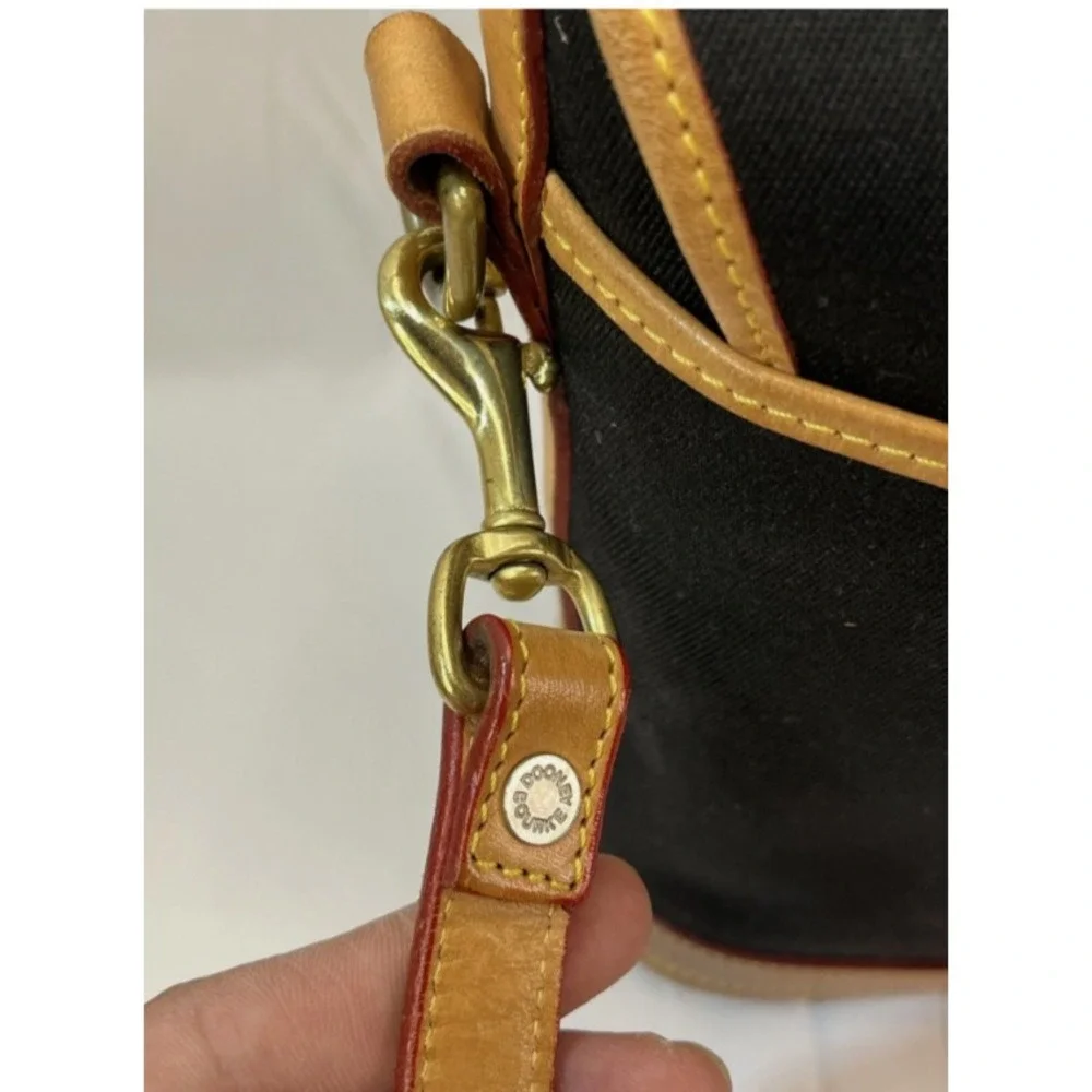 Dooney & Bourke Black Canvas/ Light Tan Leather Medium Flap Crossbody Bag Purse